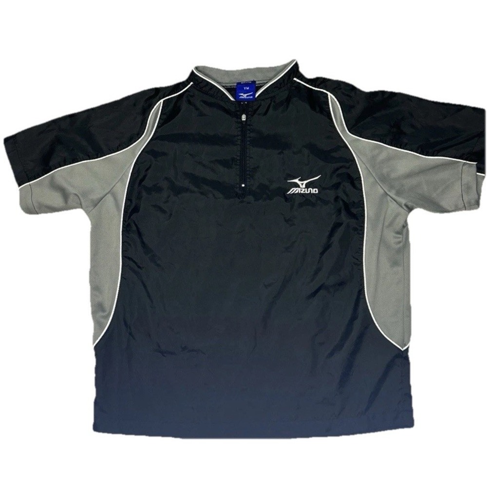Mizuno 1/4 Zip Shirt Mens YM VTG Black Performance Embroidery Short Sleeve(344)